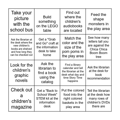 Back to School Week Scavenger Hunt Bingo Card