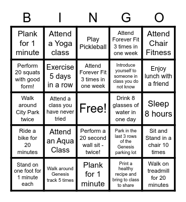 FOREVER FIT Bingo Card