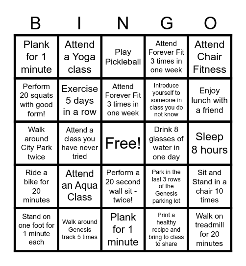 FOREVER FIT Bingo Card