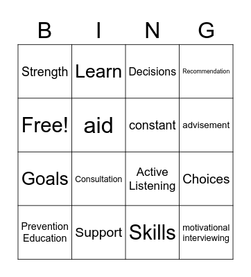 Advocacy Bingo Card