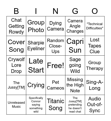 Crywolf Zoom Bingo Card