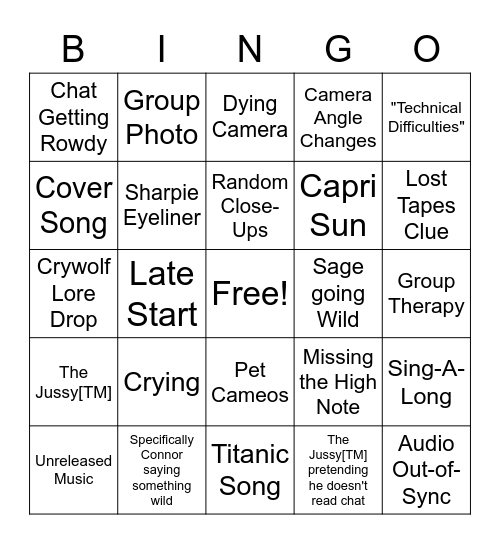 Crywolf Zoom Bingo Card