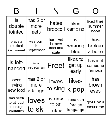 CG People Bingo Card