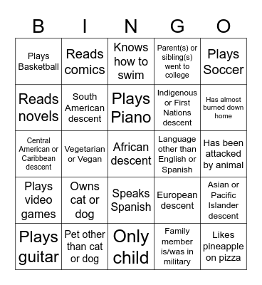 Lehman Icebreaker Bingo Card