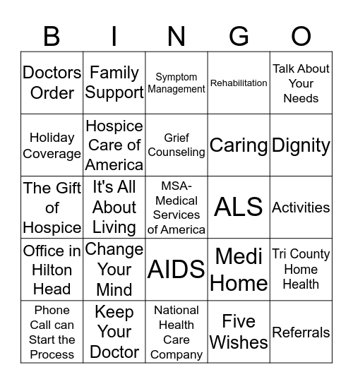 LIVE LIFE Bingo Card