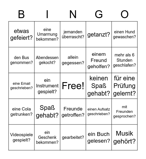 Hast du gestern Abend... Bingo Card