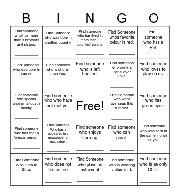 Find Someone Who Bingo Card
