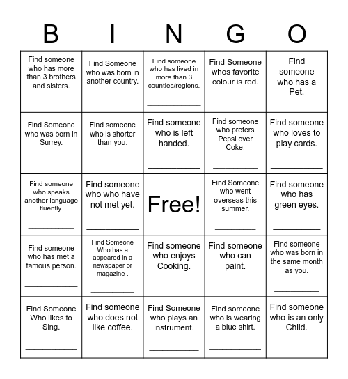 Find Someone Who Bingo Card