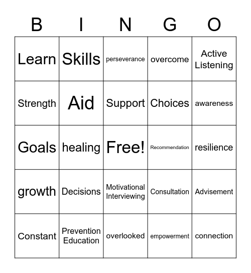 Advocacy Bingo Card