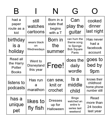 Untitled Bingo Card