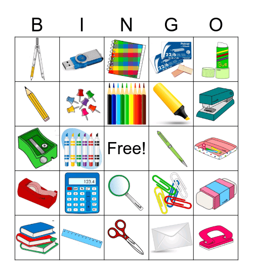 School Items Bingo Card