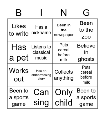 Icebreaker Bingo Card