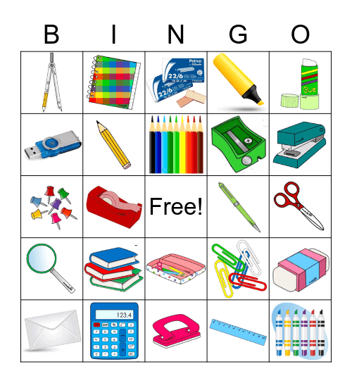 School Items Bingo Card