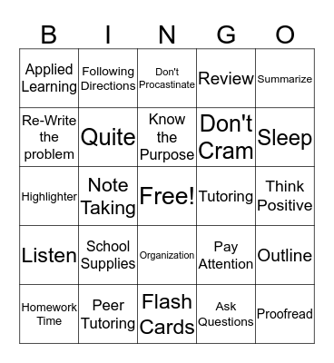 Skill Building BINGO Card