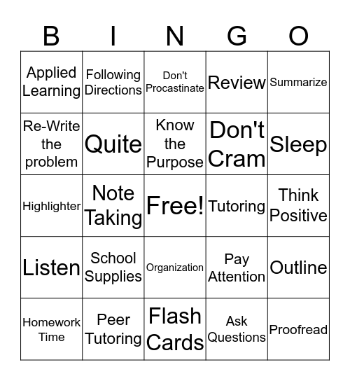 Skill Building BINGO Card