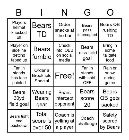 Beers & Bears Bingo Card