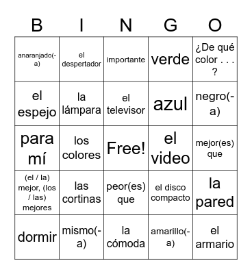 Realidades 1 Capitulo 6a Bingo Card