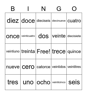 Los numeros 5 Bingo Card