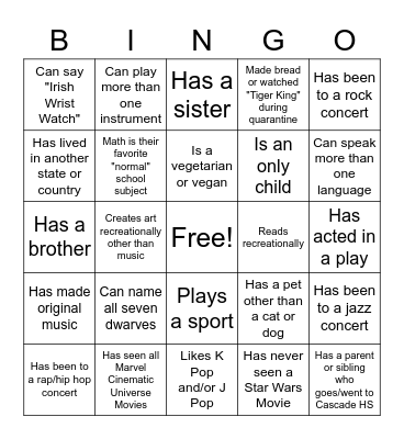 Untitled Bingo Card