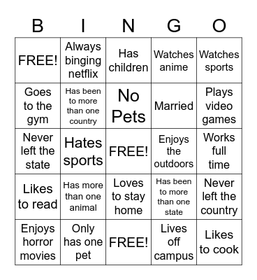Get to Know You!! Bingo Card