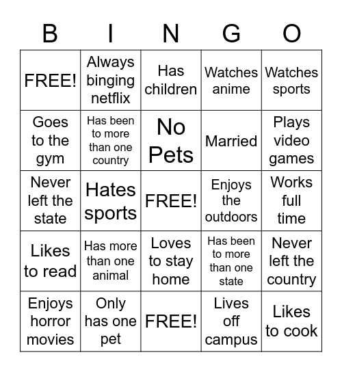 Get to Know You!! Bingo Card