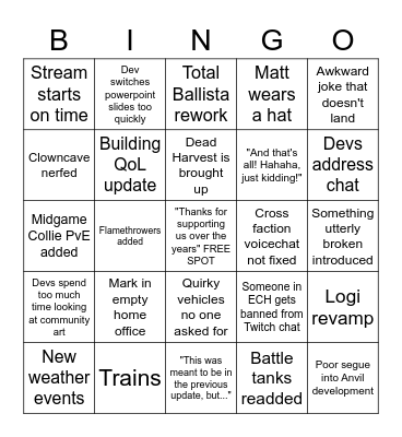 1.0 Devstream Bingo Card