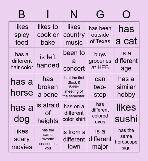 Find Someone Who... Bingo Card