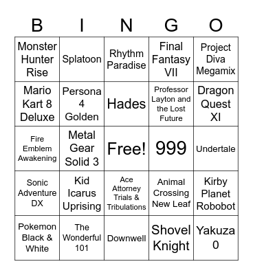 Games of all time Bingo Card