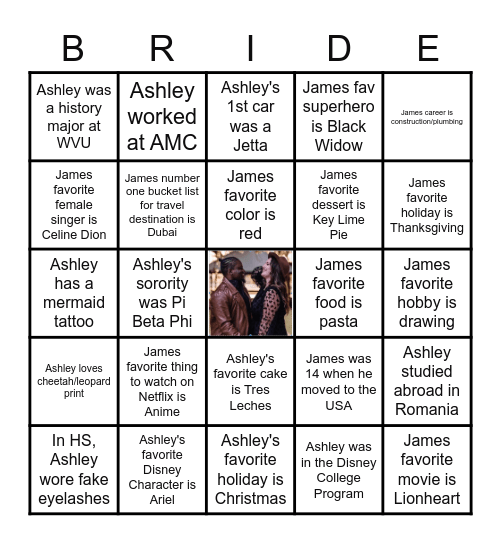 Ashley's Bridal Bingo Card