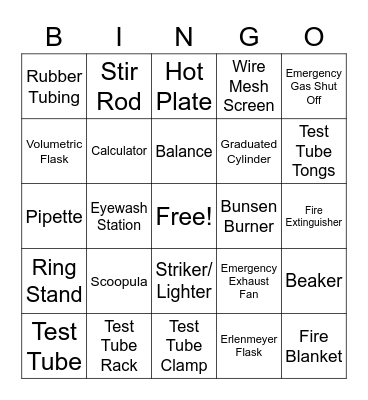 CHEMISTRY BINGO Card