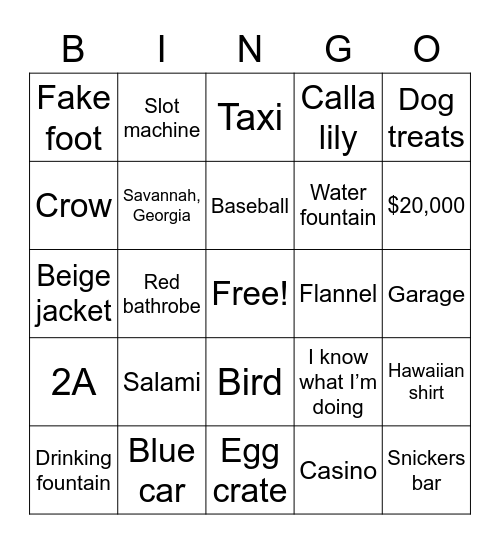 Ace Ventura Video Bingo Card