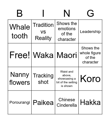 Whale Rider Bingo Card