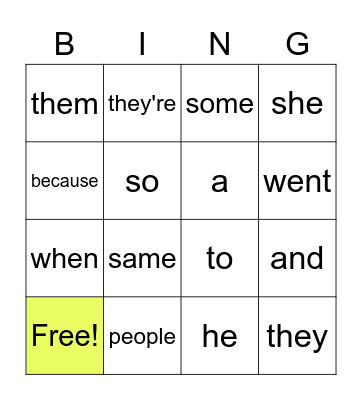 SIGHT WORDS Bingo Card