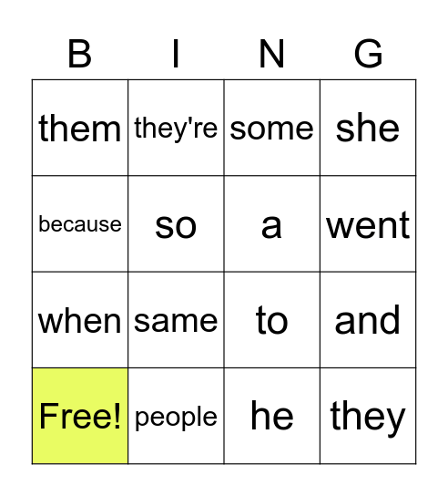 SIGHT WORDS Bingo Card