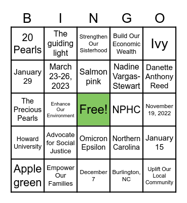 Pi Omicron Omega BINGO! Bingo Card