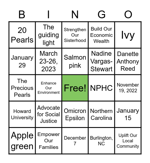 Pi Omicron Omega BINGO! Bingo Card