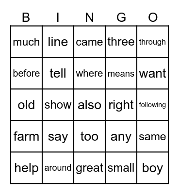 2ND FRY 26-50 Bingo Card