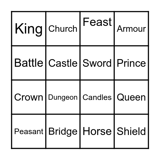 Medieval times Bingo Card