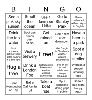 Seana & Ramon's Vancouver Bingo Card