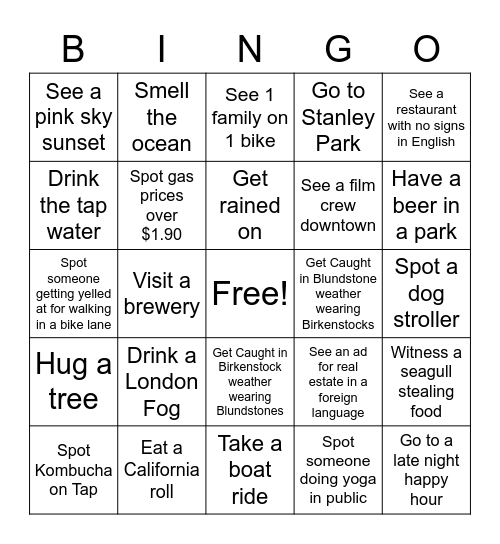 Seana & Ramon's Vancouver Bingo Card