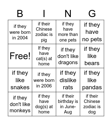 Animals and Time/Calendar Bingo Card