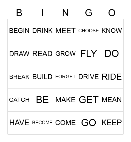 IRREGULAR VERBS Bingo Card