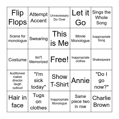 Audition Bingo Card