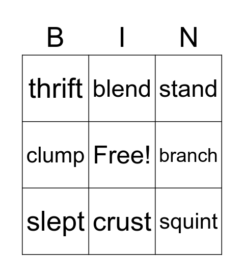 Practice with All Blends Bingo Card