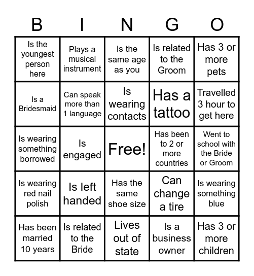 Meet the Guests Bingo Card