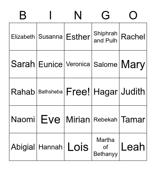 Women in The Bible Bingo Card