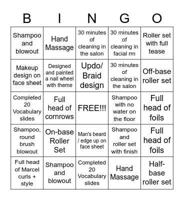 Intro to Cosmetology Bingo Card