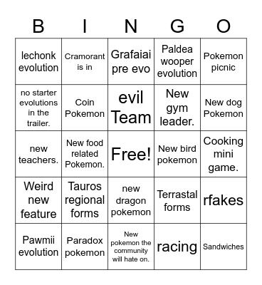 New Pokemon Trailer Bingo Card