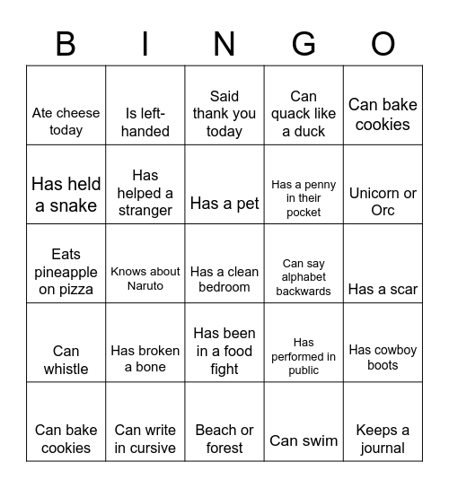 Someone who... Bingo Card