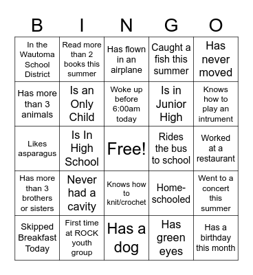 ROCK Bingo Card